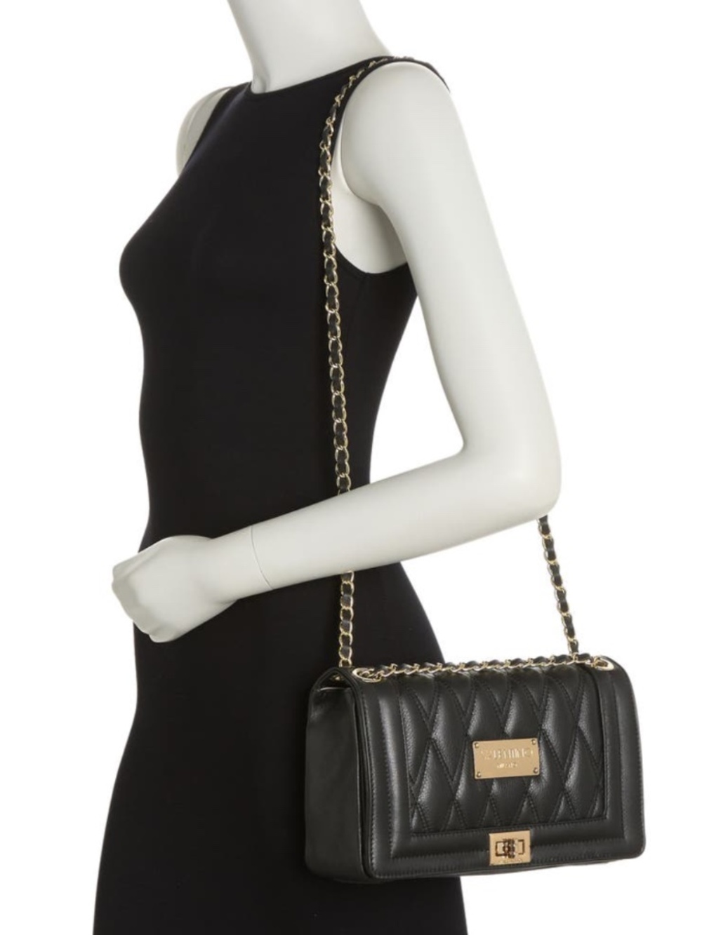 Valentino By Mario Valentino Alice Quilted Crossbody Shoulder Bag Black Leather